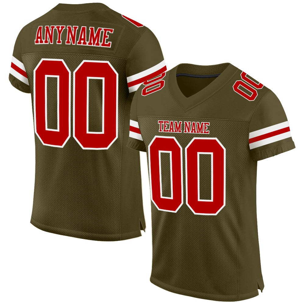 Custom Olive Red-White Mesh Authentic Salute To Service Football Jersey