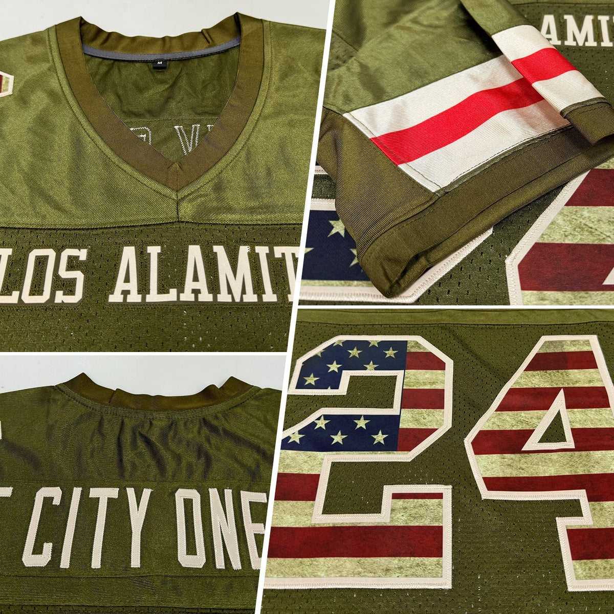 Custom Olive Vintage USA Flag-Cream Mesh Authentic Salute To Service Football Jersey photo 2
