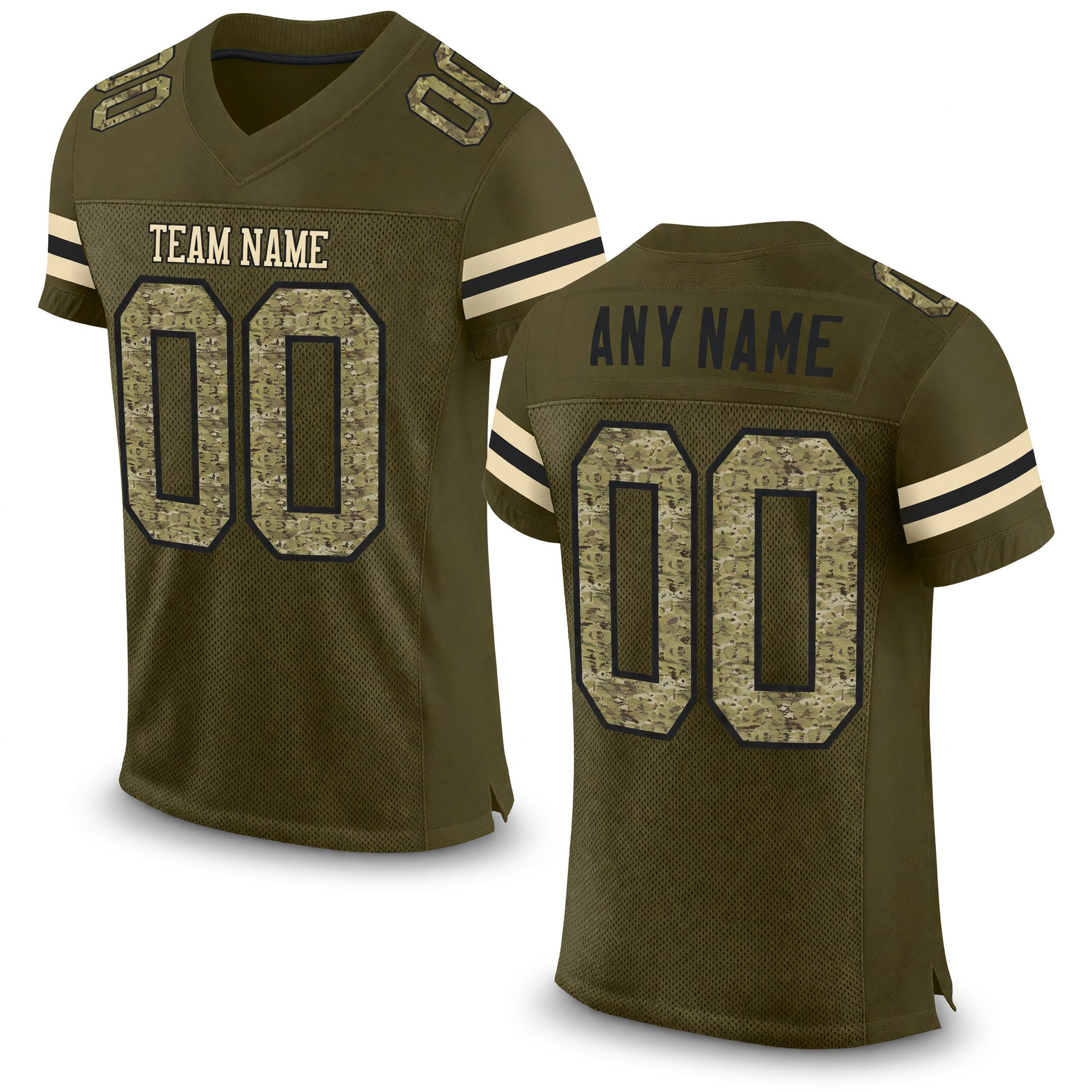 Custom Olive Camo-Black Mesh Authentic Salute To Service Football Jersey
