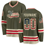 Custom Olive Vintage USA Flag-Cream Salute To Service Hockey Jersey