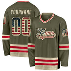 Custom Olive Vintage USA Flag-Cream Salute To Service Hockey Jersey photo 1