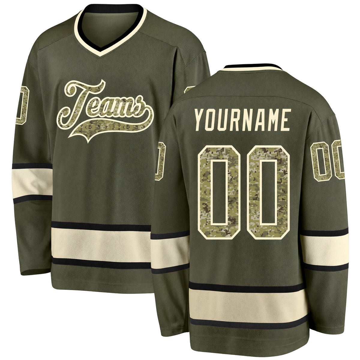 Custom Olive Camo-Cream Salute To Service Hockey Jersey