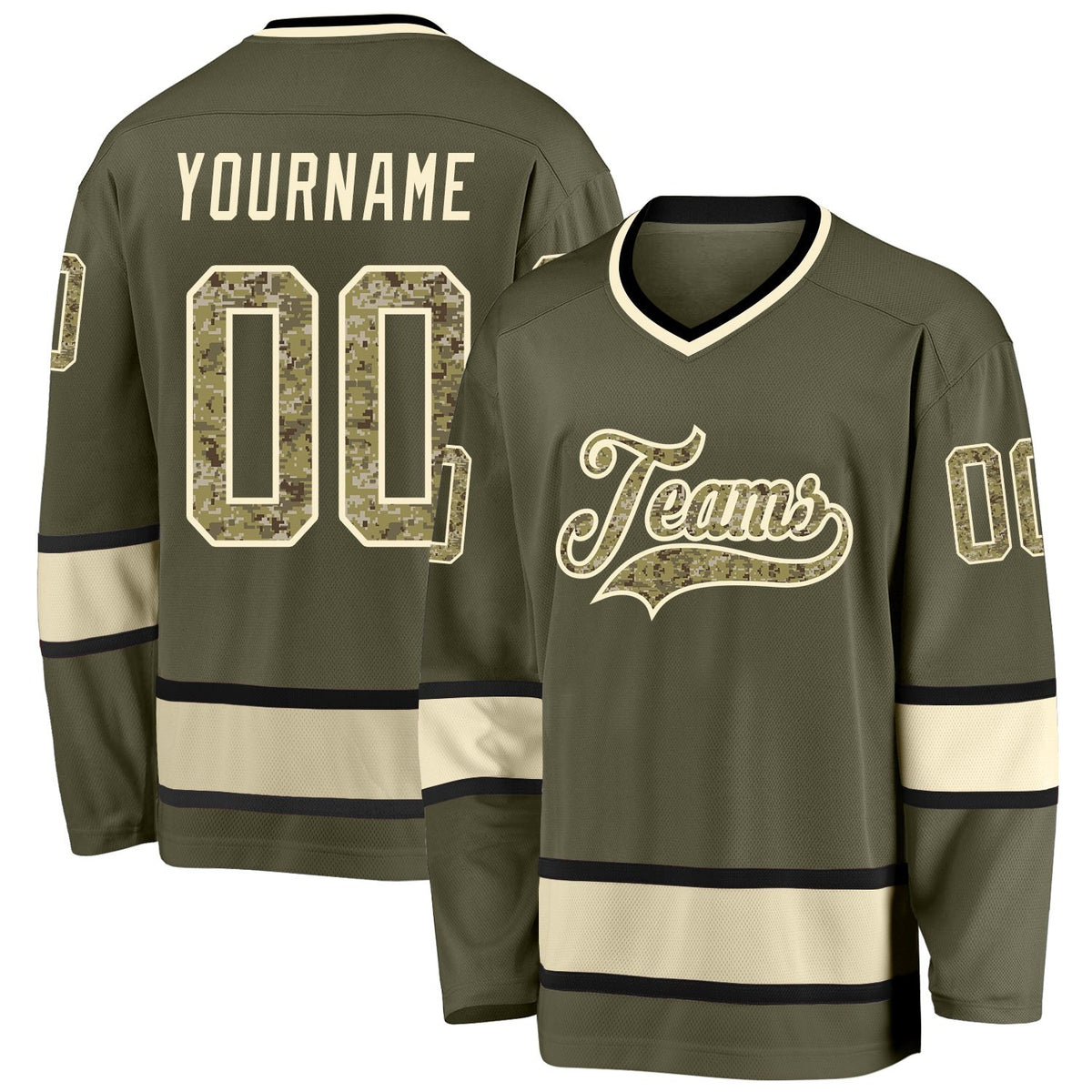 Custom Olive Camo-Cream Salute To Service Hockey Jersey photo 1