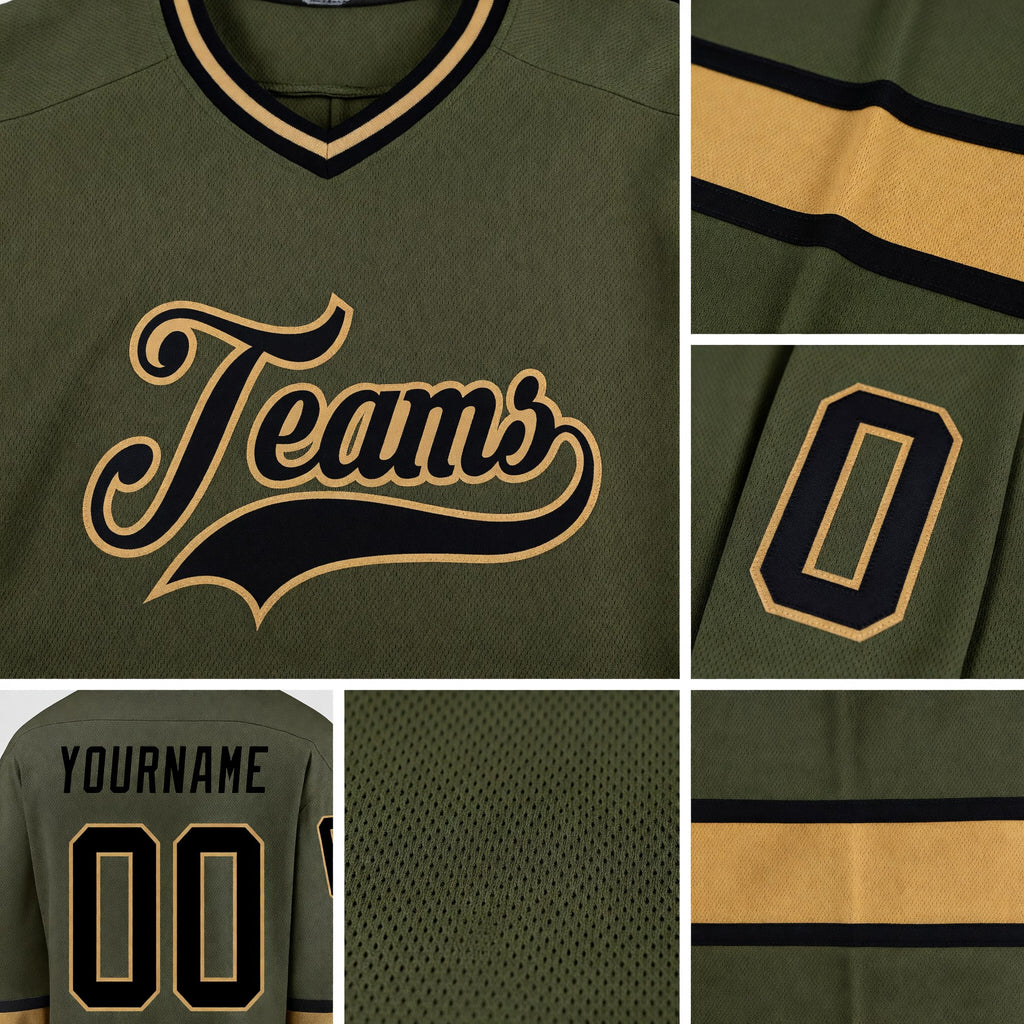Custom Olive Black-Old Gold Salute To Service Hockey Jersey detail