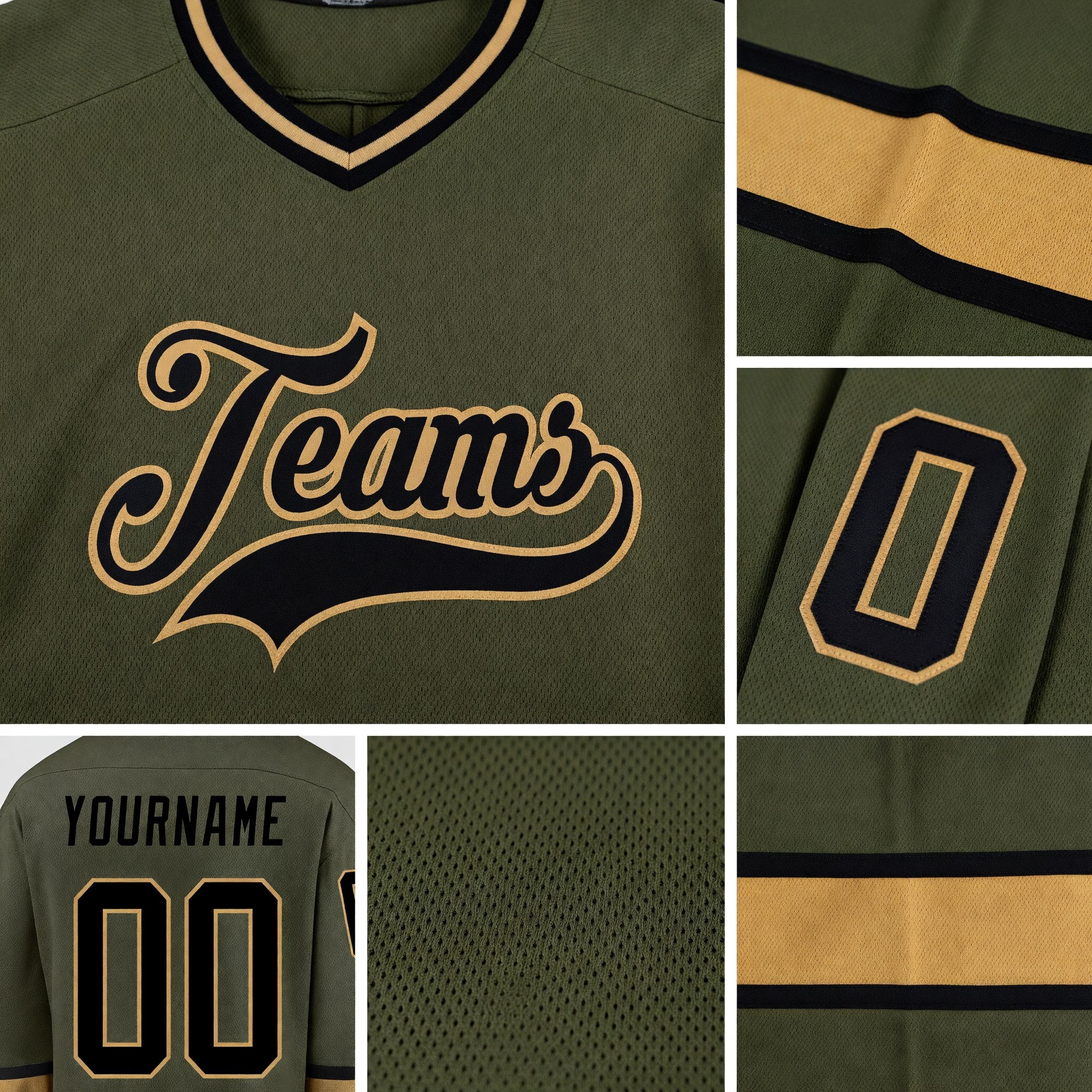 Custom Olive Black-Old Gold Salute To Service Hockey Jersey detail