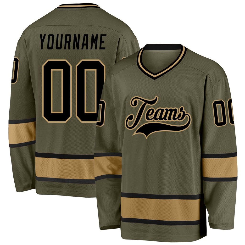 Custom Olive Black-Old Gold Salute To Service Hockey Jersey photo 1