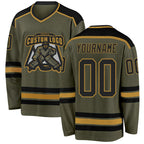Custom Olive Black-Old Gold Salute To Service Hockey Jersey