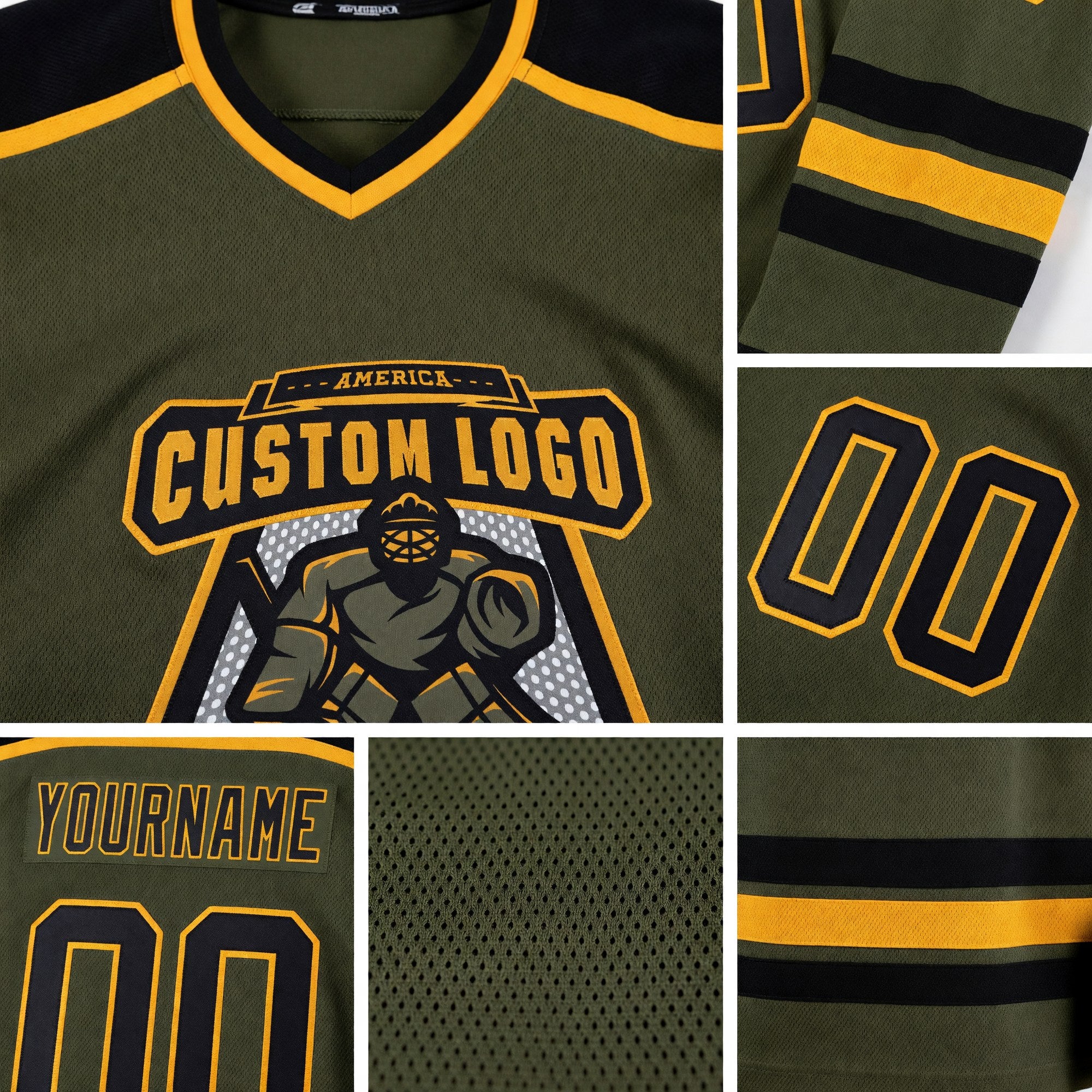Custom Olive Black-Old Gold Salute To Service Hockey Jersey detail