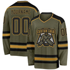 Custom Olive Black-Old Gold Salute To Service Hockey Jersey photo 1