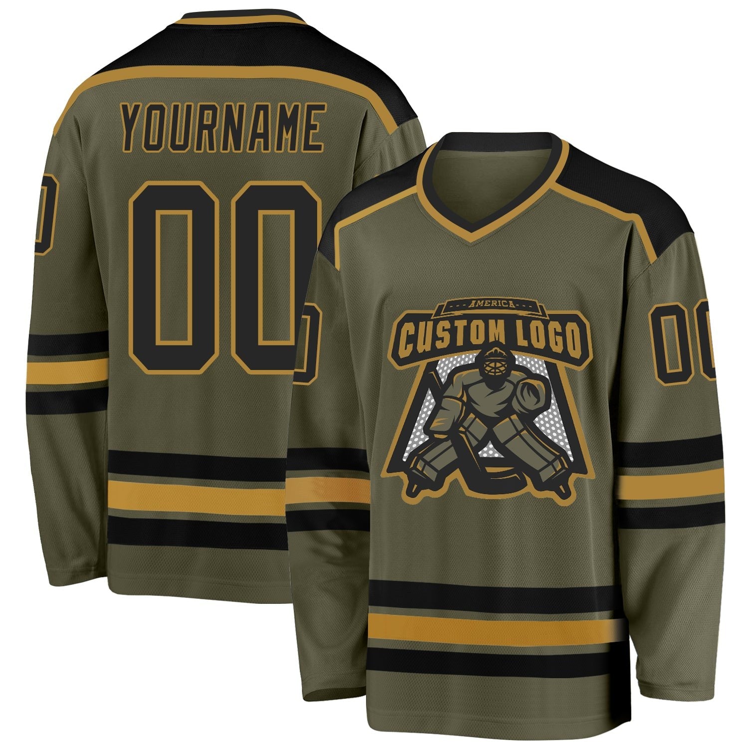 Custom Olive Black-Old Gold Salute To Service Hockey Jersey photo 1