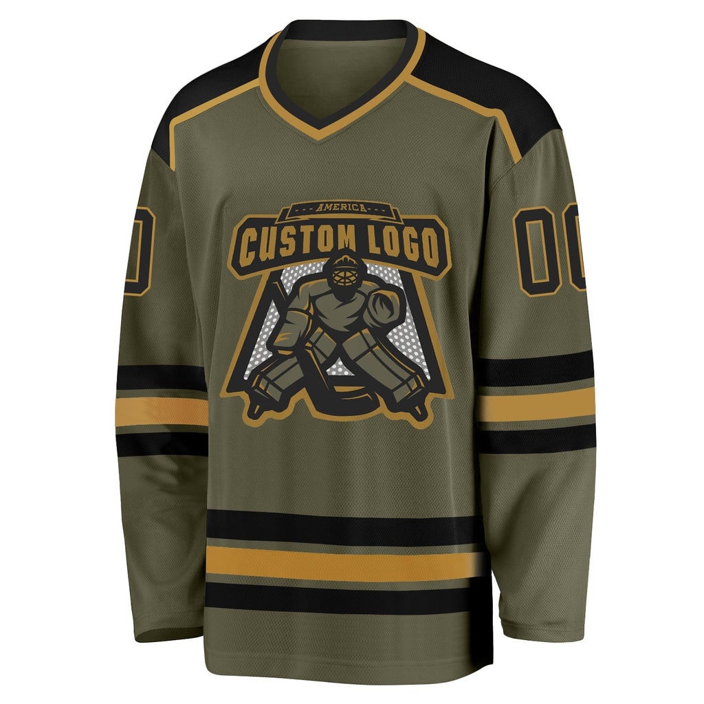 Custom Olive Black-Old Gold Salute To Service Hockey Jersey photo 2