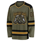 Custom Olive Black-Old Gold Salute To Service Hockey Jersey photo 2