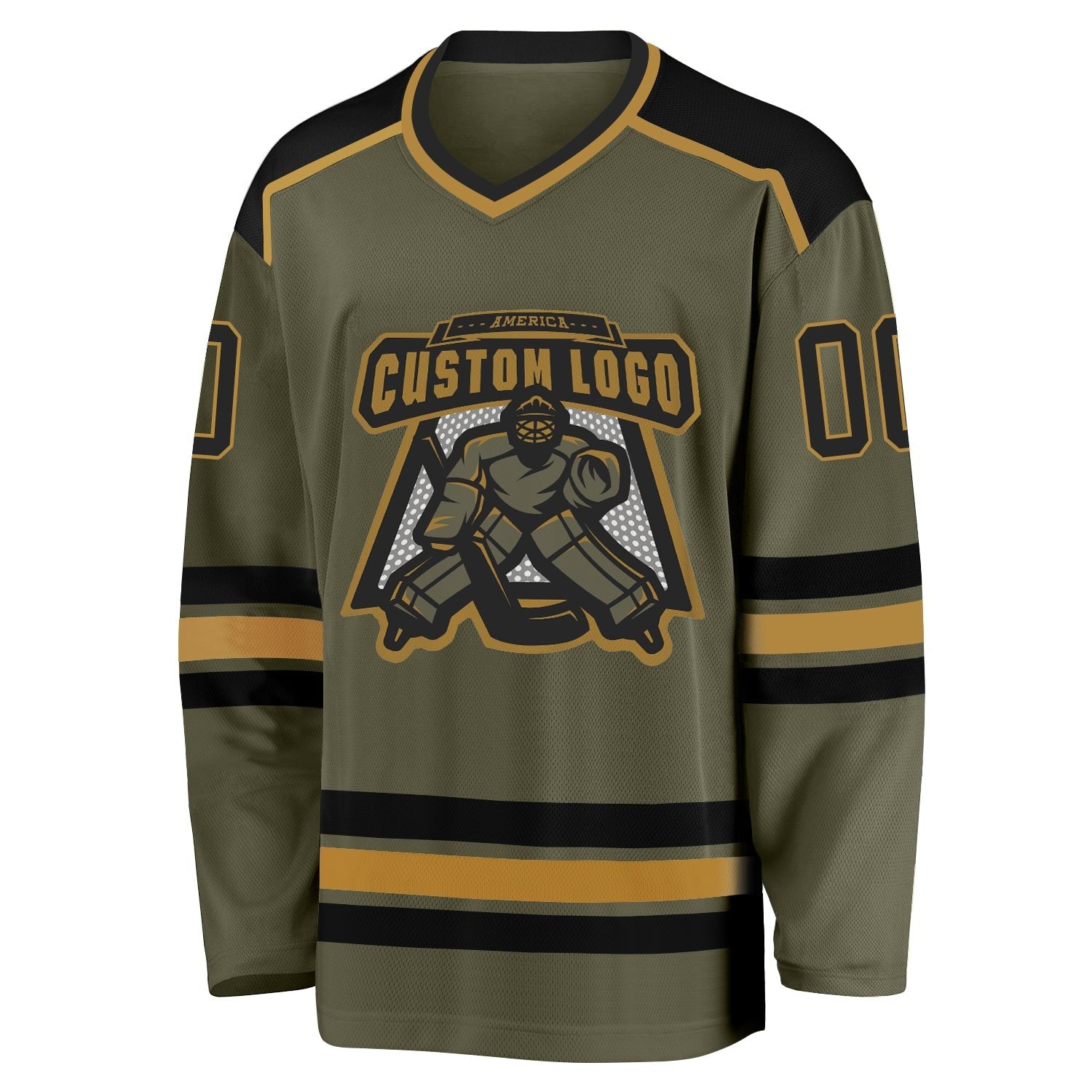 Custom Olive Black-Old Gold Salute To Service Hockey Jersey photo 2