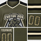 Custom Olive Camo Black-Cream Salute To Service Hockey Jersey detail
