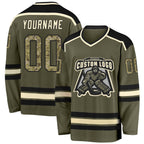 Custom Olive Camo Black-Cream Salute To Service Hockey Jersey photo 1