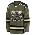 Custom Olive Camo Black-Cream Salute To Service Hockey Jersey photo 2