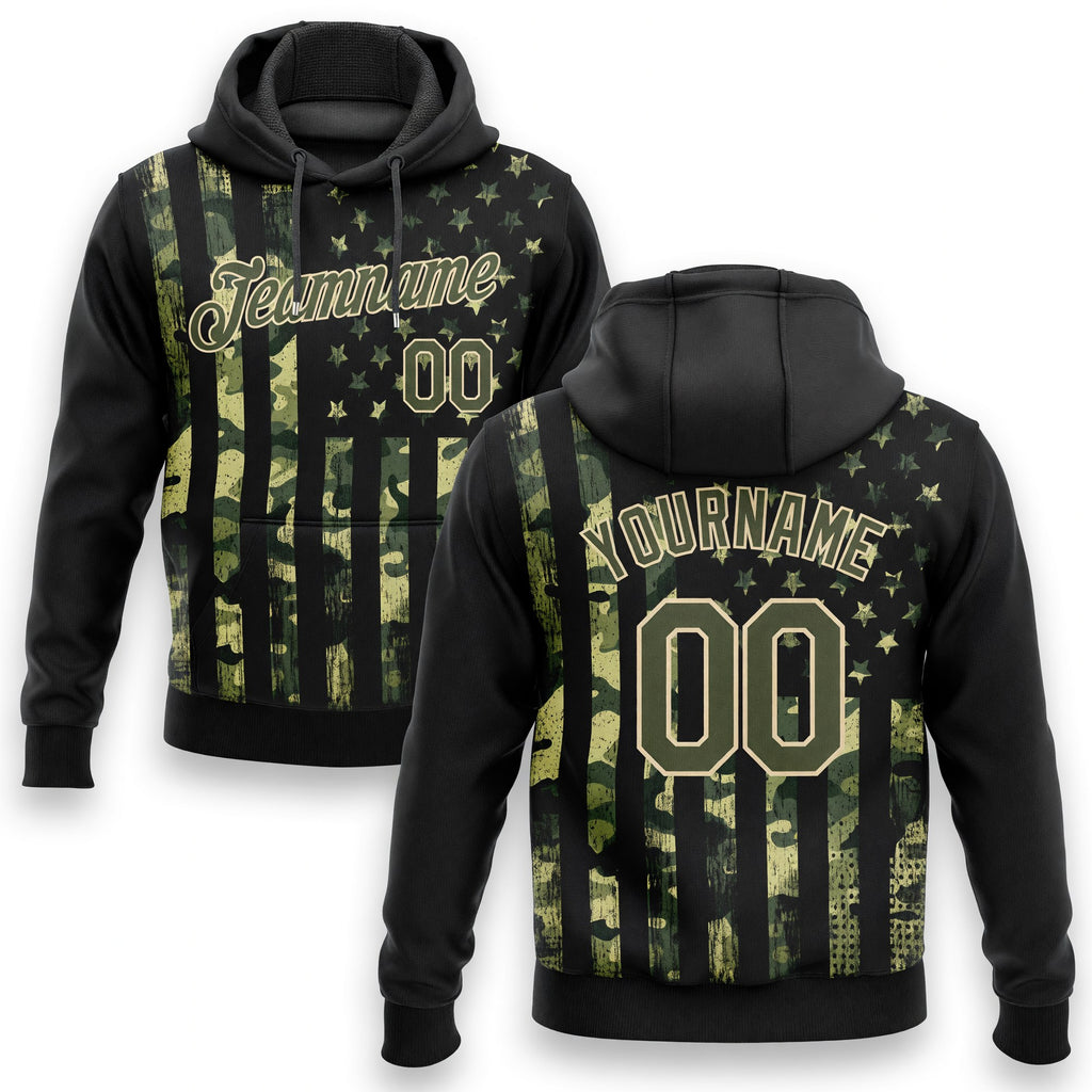 Custom Stitched Camo Olive-Cream 3D American Flag Fashion Sports Pullover Sweatshirt Salute To Service Hoodie