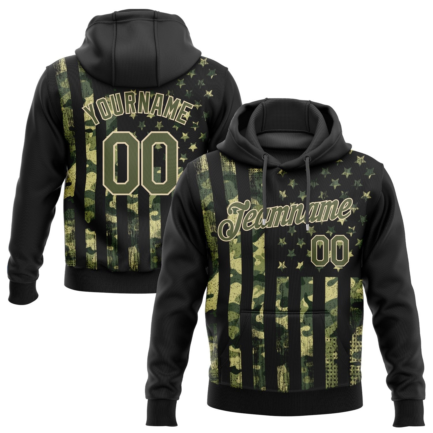 Custom Stitched Camo Olive-Cream 3D American Flag Fashion Sports Pullover Sweatshirt Salute To Service Hoodie photo 1
