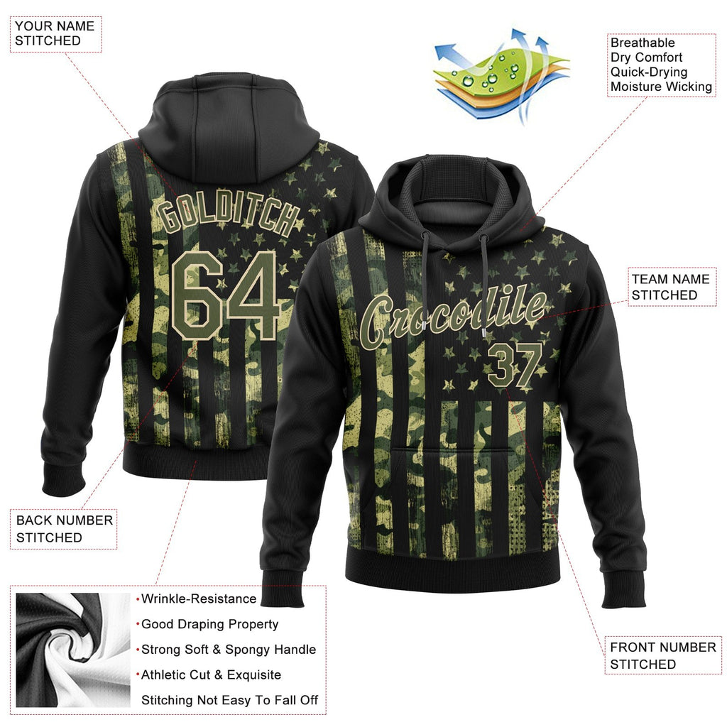 Custom Stitched Camo Olive-Cream 3D American Flag Fashion Sports Pullover Sweatshirt Salute To Service Hoodie photo 2