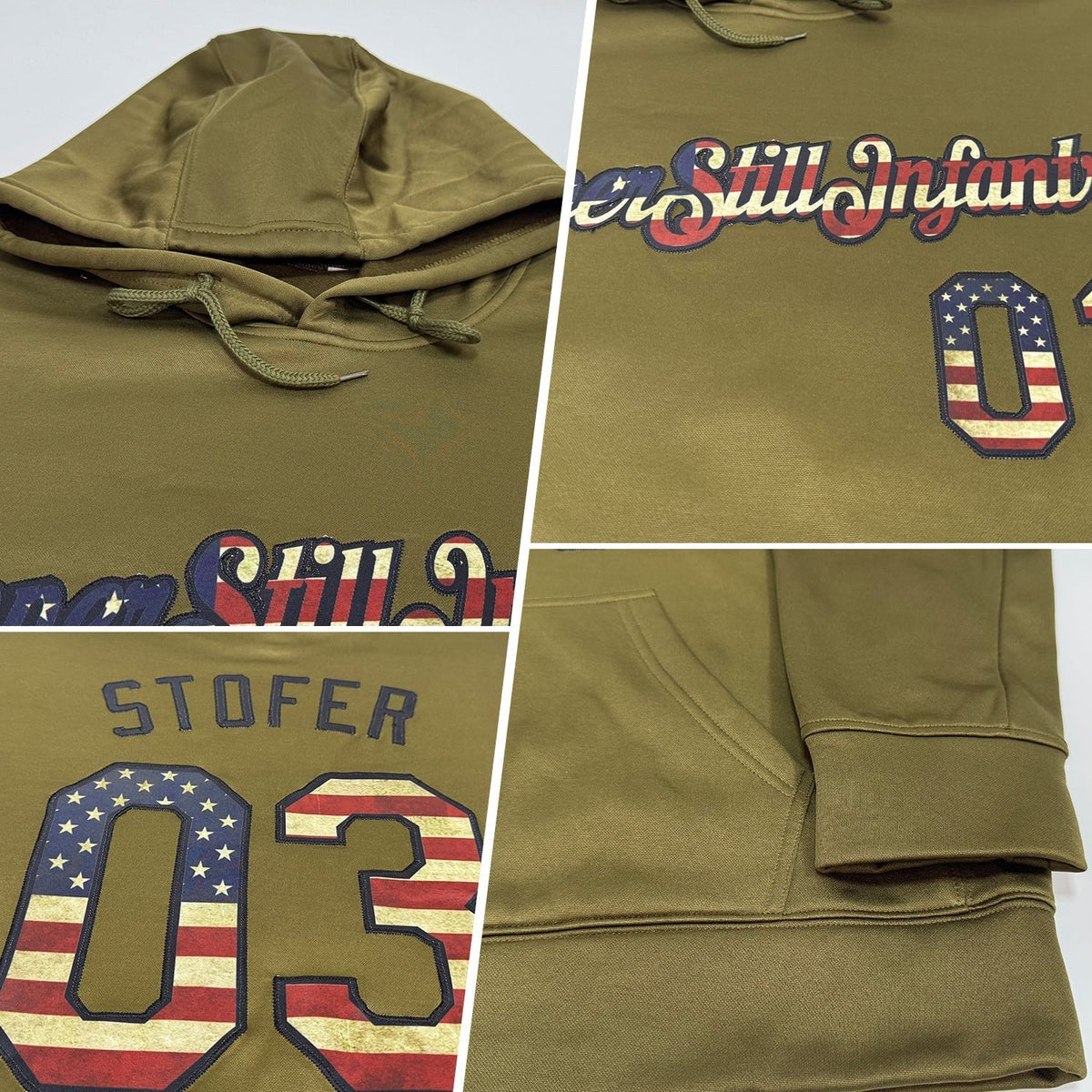 Custom Stitched Olive Vintage USA Flag-Black Sports Pullover Sweatshirt Salute To Service Hoodie photo 2