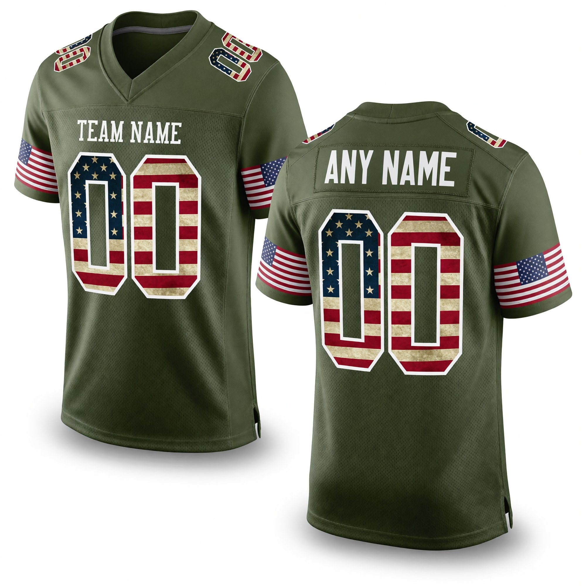 Custom Olive Vintage USA Flag-White Mesh Authentic Salute To Service Football Jersey