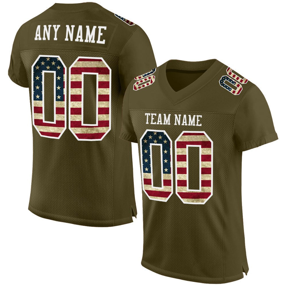 Custom Olive Vintage USA Flag-White Mesh Authentic Salute To Service Football Jersey photo 1