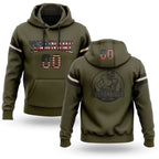 Custom Stitched Olive Vintage USA Flag Black-Cream Football Pullover Sweatshirt Salute To Service Hoodie