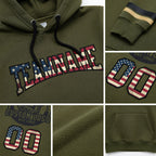 Custom Stitched Olive Vintage USA Flag Black-Cream Football Pullover Sweatshirt Salute To Service Hoodie detail