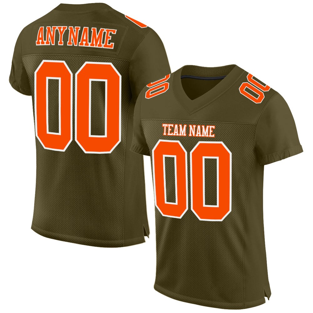 Custom Olive Orange-White Mesh Authentic Salute To Service Football Jersey photo 1