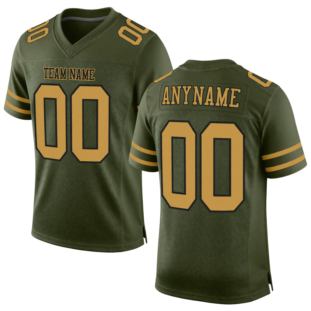 Custom Olive Old Gold-Black Mesh Authentic Salute To Service Football Jersey