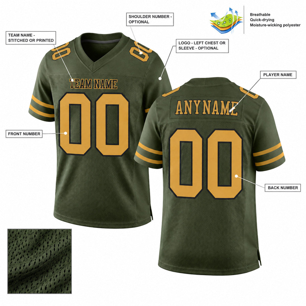 Custom Olive Salute To Service Mesh Authentic Football Jersey with Old Gold and Black Lettering Design 0138 customization guide