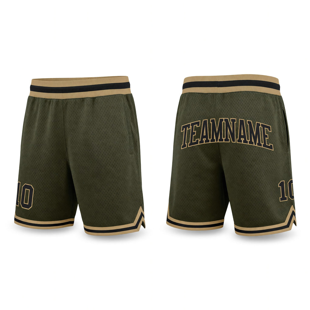 Custom Olive Black-Old Gold Authentic Throwback Salute To Service Basketball Shorts