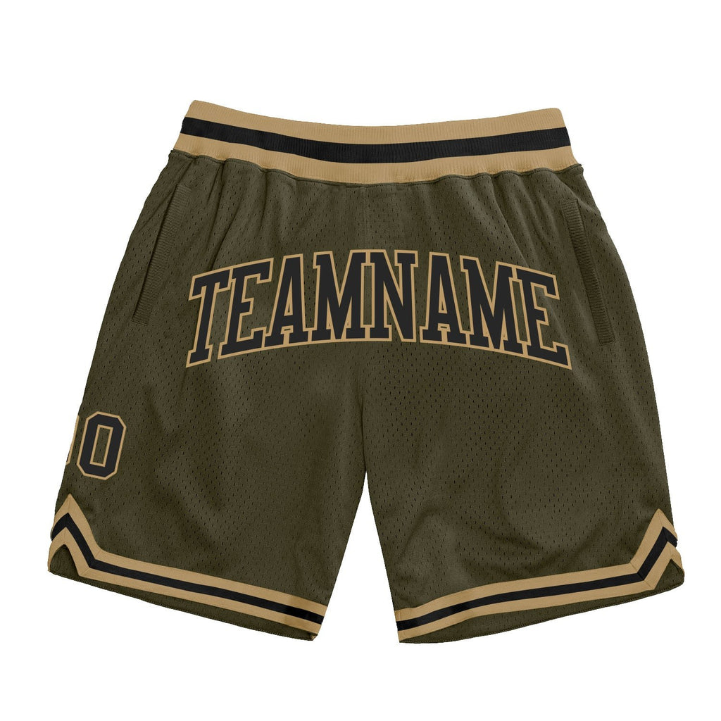 Custom Olive Black-Old Gold Authentic Throwback Salute To Service Basketball Shorts photo 1