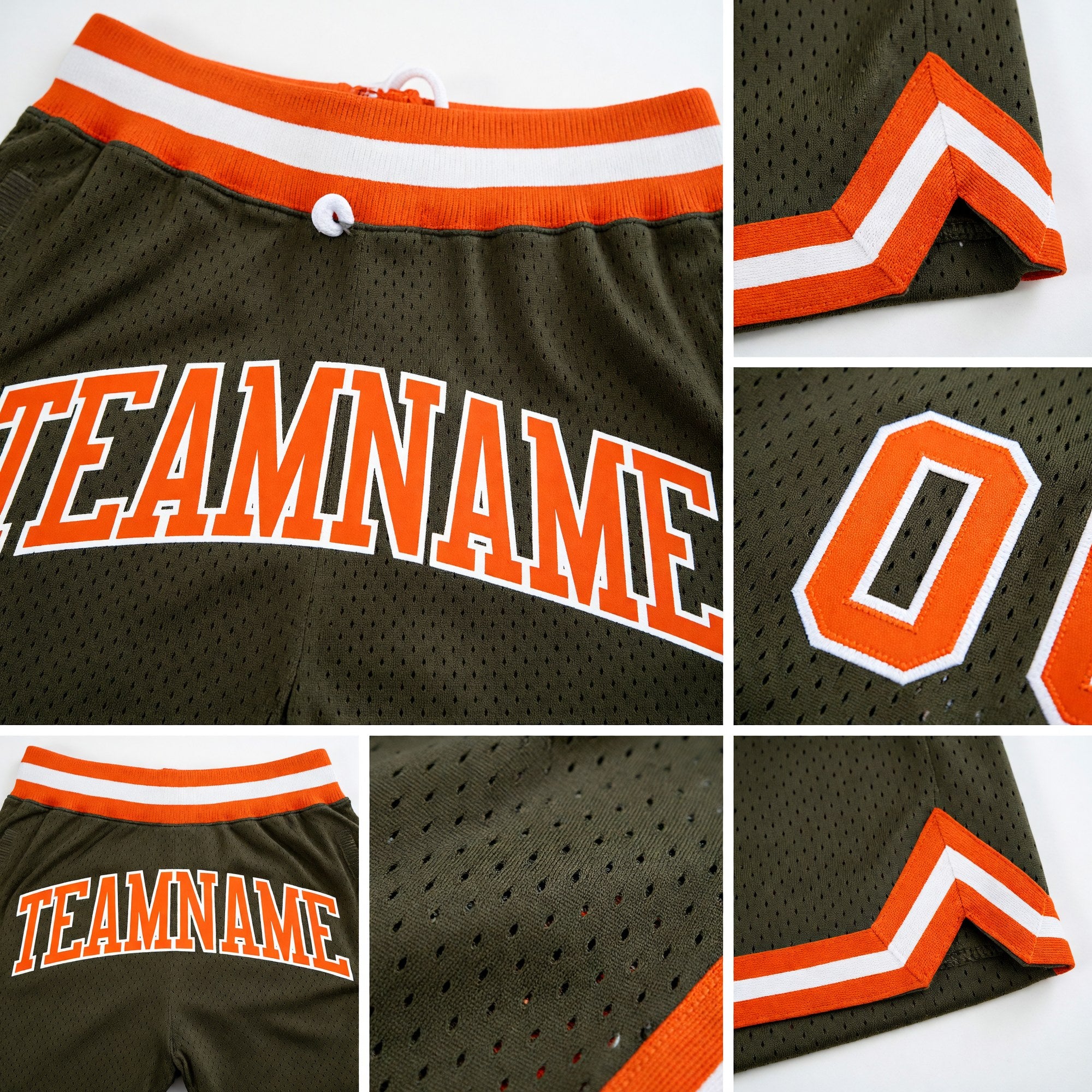 Custom Olive Orange-White Authentic Throwback Salute To Service Basketball Shorts detail