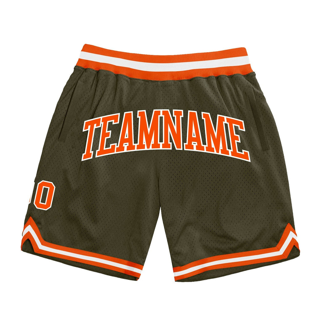 Custom Olive Orange-White Authentic Throwback Salute To Service Basketball Shorts photo 1