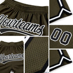 Custom Olive Black-White Authentic Throwback Salute To Service Basketball Shorts detail