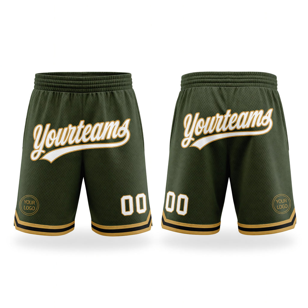 Custom Olive White Old Gold-Black Authentic Throwback Salute To Service Basketball Shorts