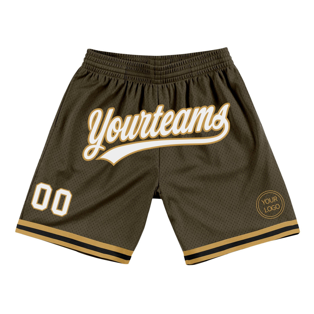 Custom Olive White Old Gold-Black Authentic Throwback Salute To Service Basketball Shorts photo 1