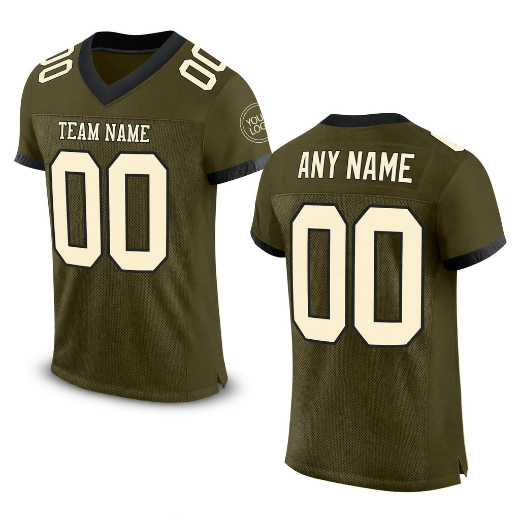 Custom Olive Cream-Black Mesh Authentic Salute To Service Football Jersey