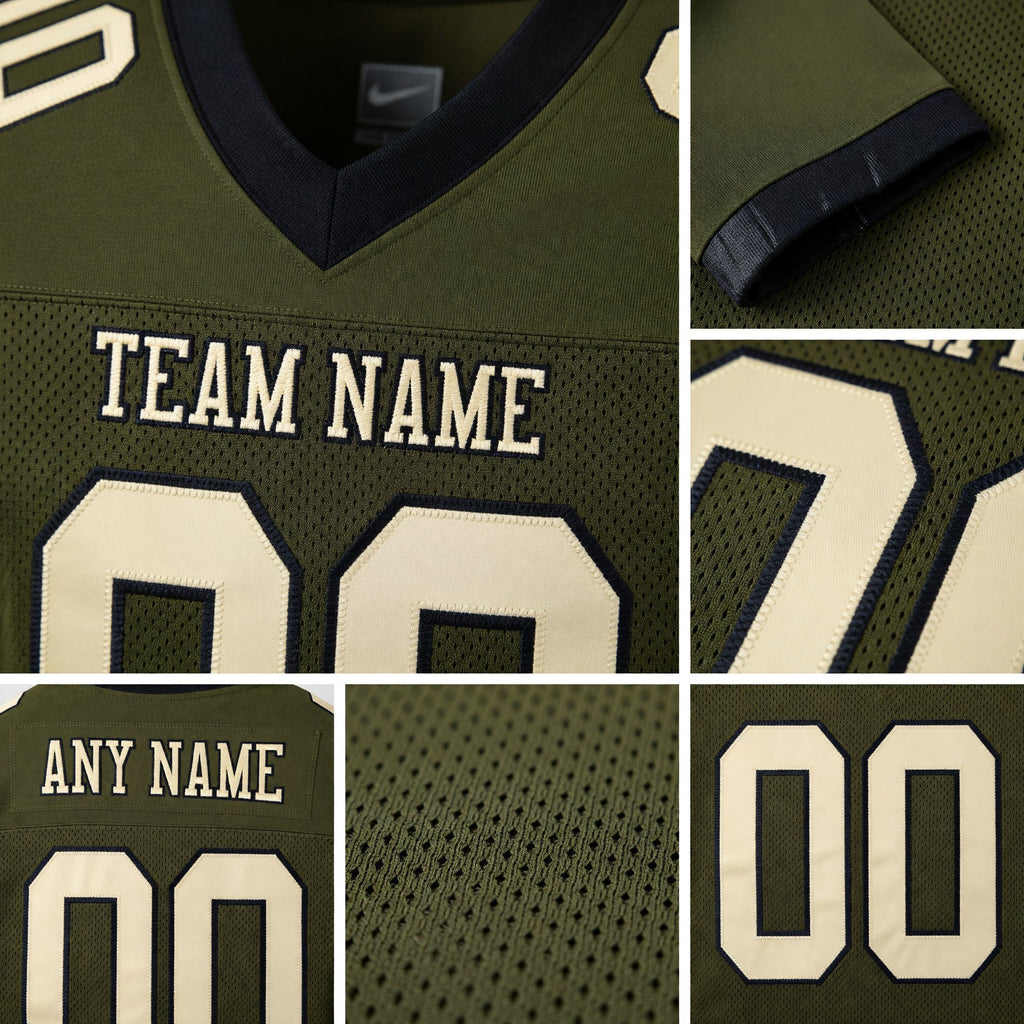 Custom Olive Cream-Black Mesh Authentic Salute To Service Football Jersey detail