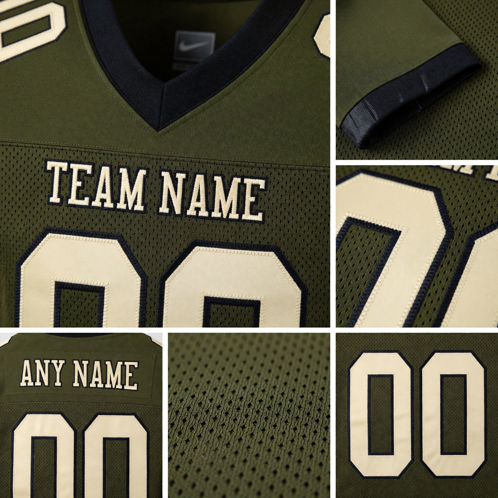 Custom Olive Cream-Black Mesh Authentic Salute To Service Football Jersey detail