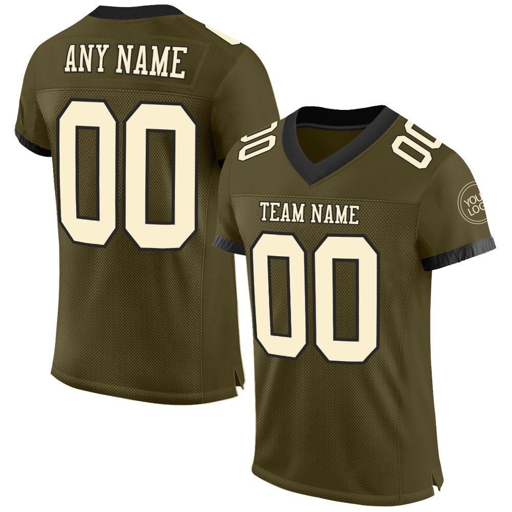 Custom Olive Cream-Black Mesh Authentic Salute To Service Football Jersey photo 1