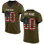 Custom Olive Vintage USA Flag Cream-Black Mesh Authentic Salute To Service Football Jersey