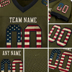 Custom Olive Vintage USA Flag Cream-Black Mesh Authentic Salute To Service Football Jersey detail