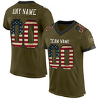Custom Olive Vintage USA Flag Cream-Black Mesh Authentic Salute To Service Football Jersey photo 1