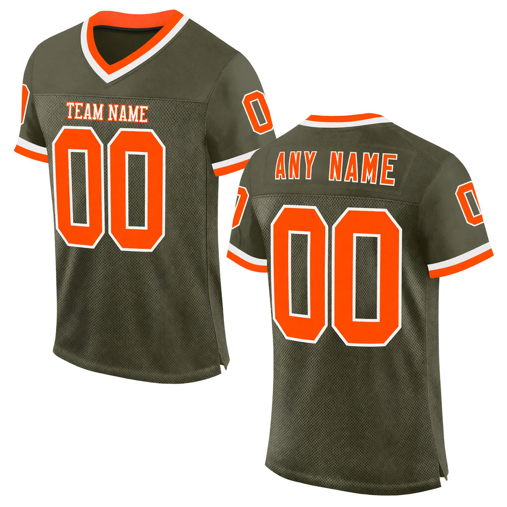 Custom Olive Orange-White Mesh Authentic Throwback Salute To Service Football Jersey
