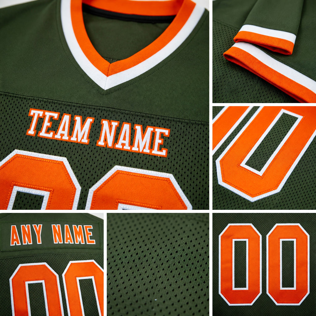 Custom Olive Orange-White Mesh Authentic Throwback Salute To Service Football Jersey detail