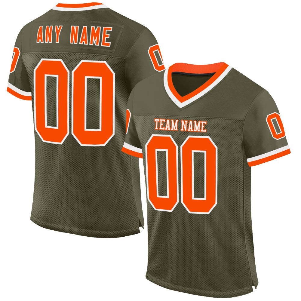 Custom Olive Orange-White Mesh Authentic Throwback Salute To Service Football Jersey photo 1