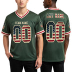 Custom Olive Vintage USA Flag Cream-Red Mesh Authentic Throwback Salute To Service Football Jersey worn front and back