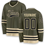 Custom Olive Black-Cream Salute To Service Hockey Jersey